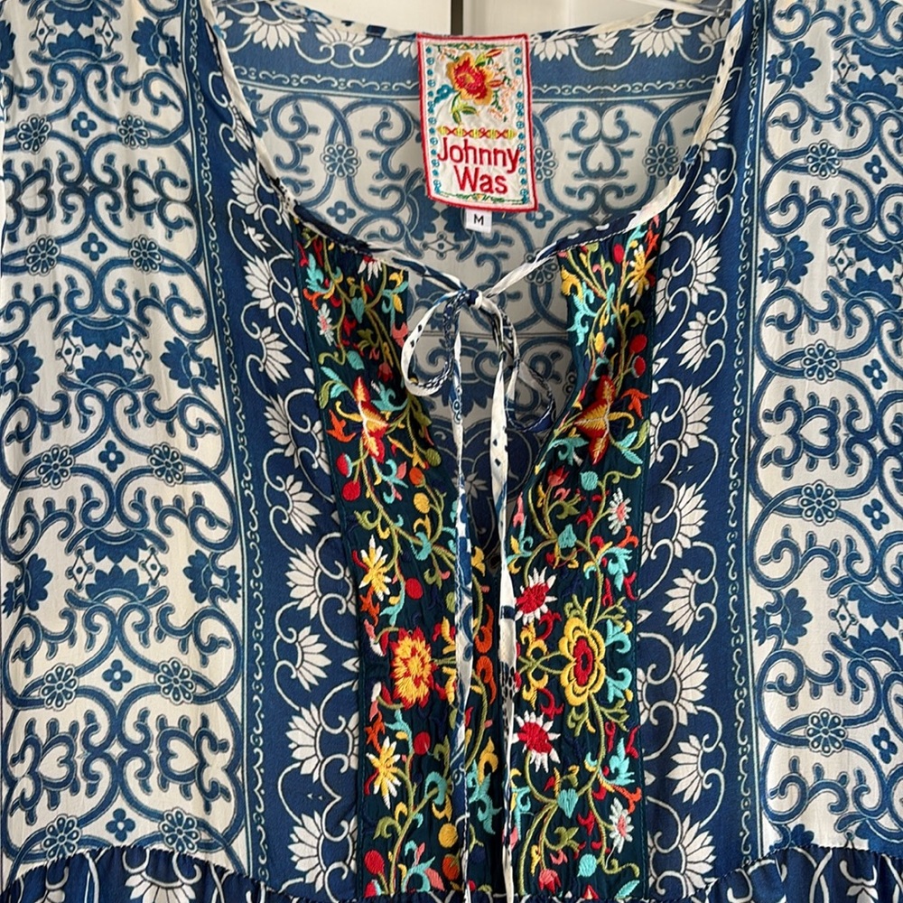 Johnny Was Mediterranean Silky like Tile Print Long Dress & liner 
Size M - Picture 2 of 6